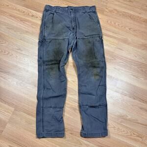 Thrashed Carhartt Men's Double Knee Work Pants 33 X 32 Gray Distressed Stained